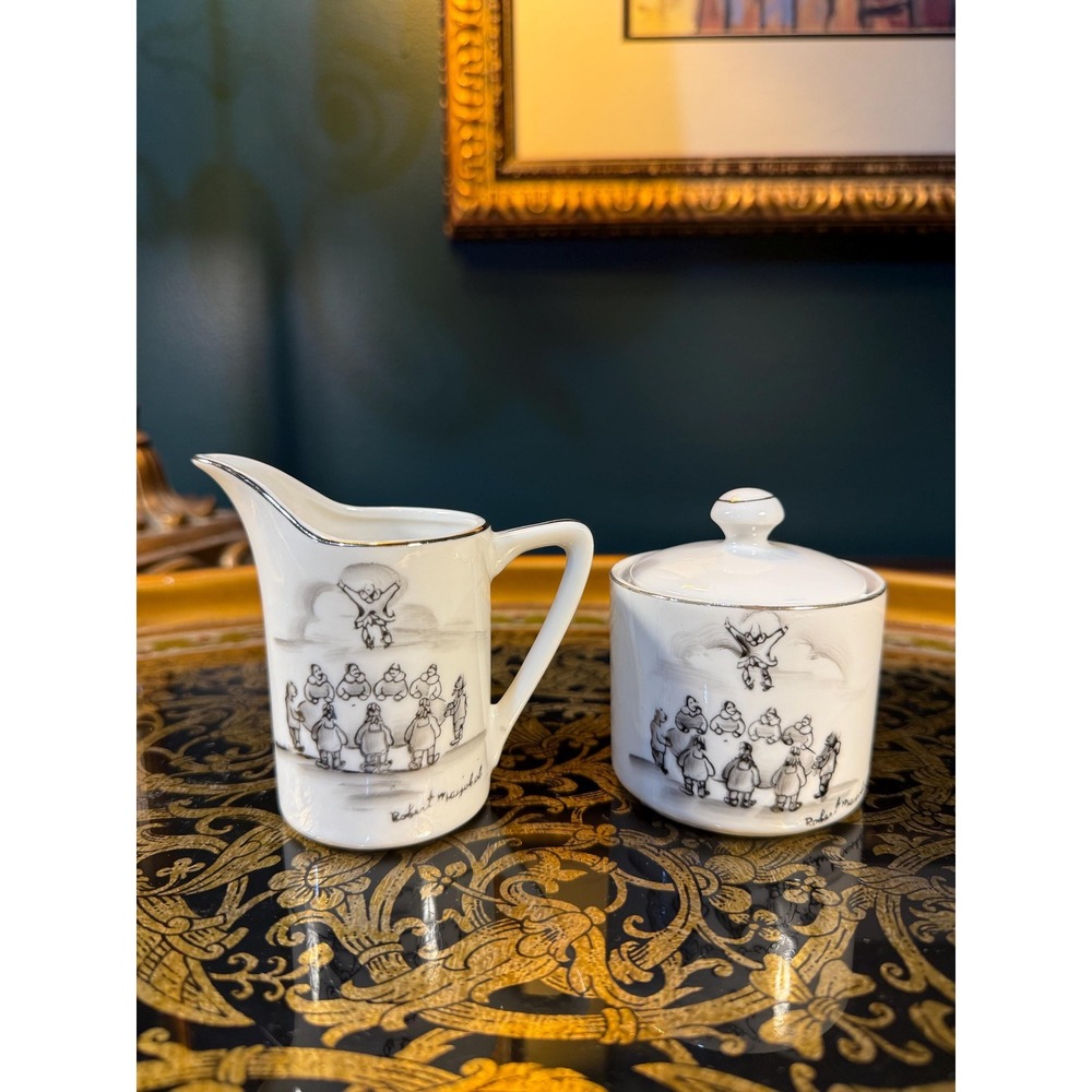 Vintage Robert Mayokok Cream and Sugar Set: Inuit‎ Art Porcelain, Made in Japan
